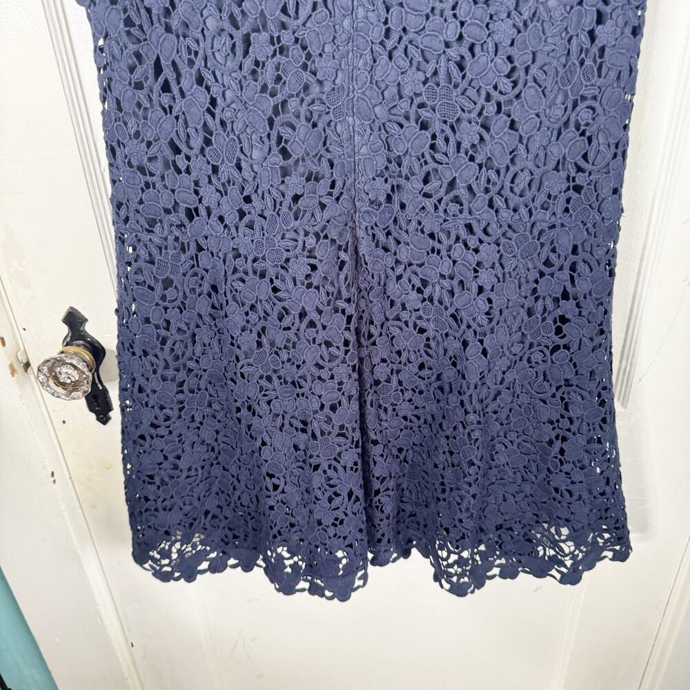 Rebecca Taylor Lace Sheath Dress Flutter Sleeves Navy Preppy Classy 100% Cotton - Picture 14 of 15